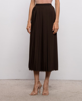 Twinset Brown pleated skirt with lace 262TP2350