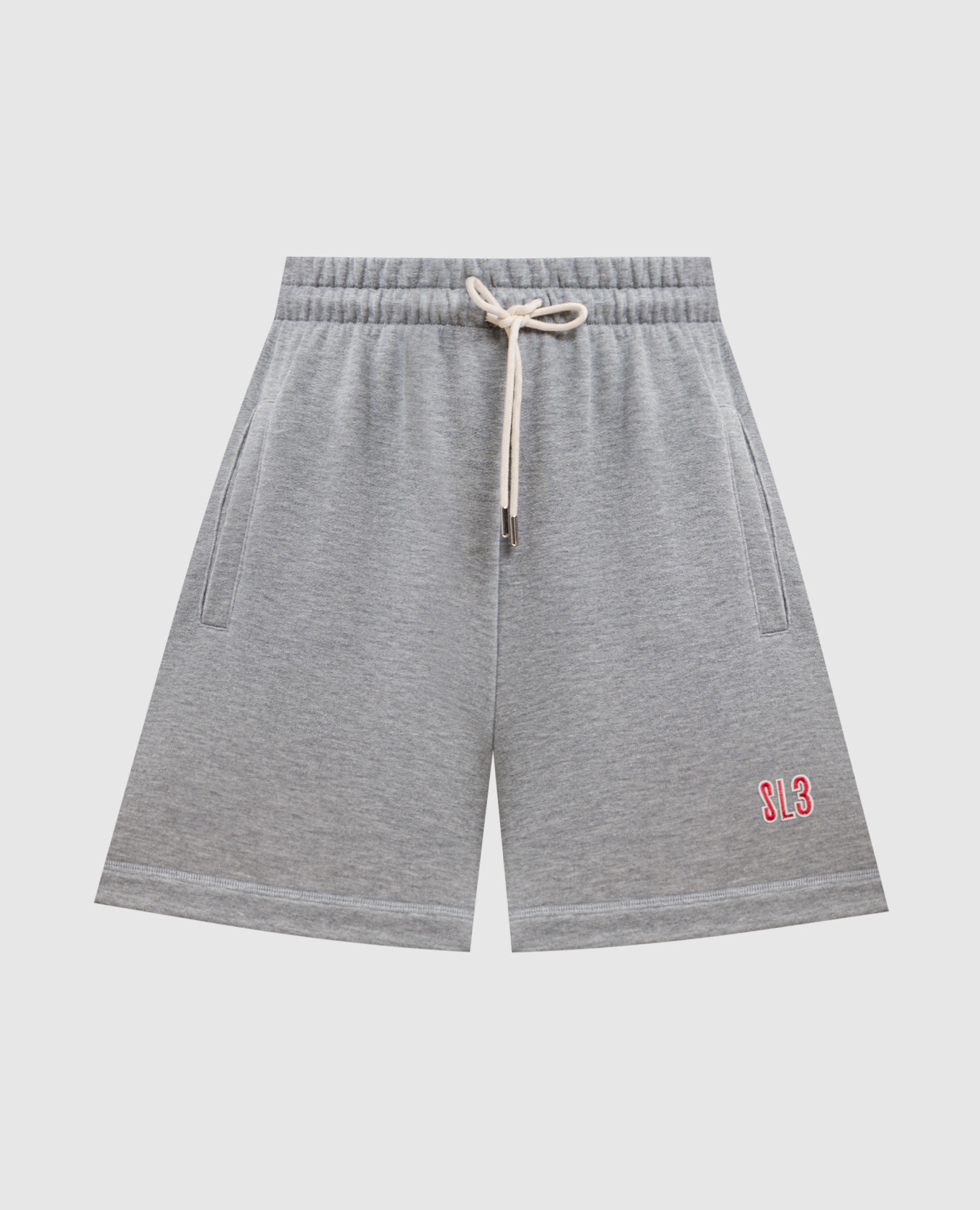 Grey melange shorts with monogram embroidery Solotre