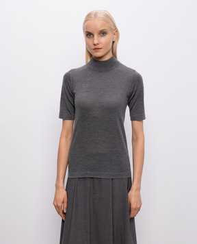 Brunello Cucinelli Dark gray melange cashmere and silk top M13800004P