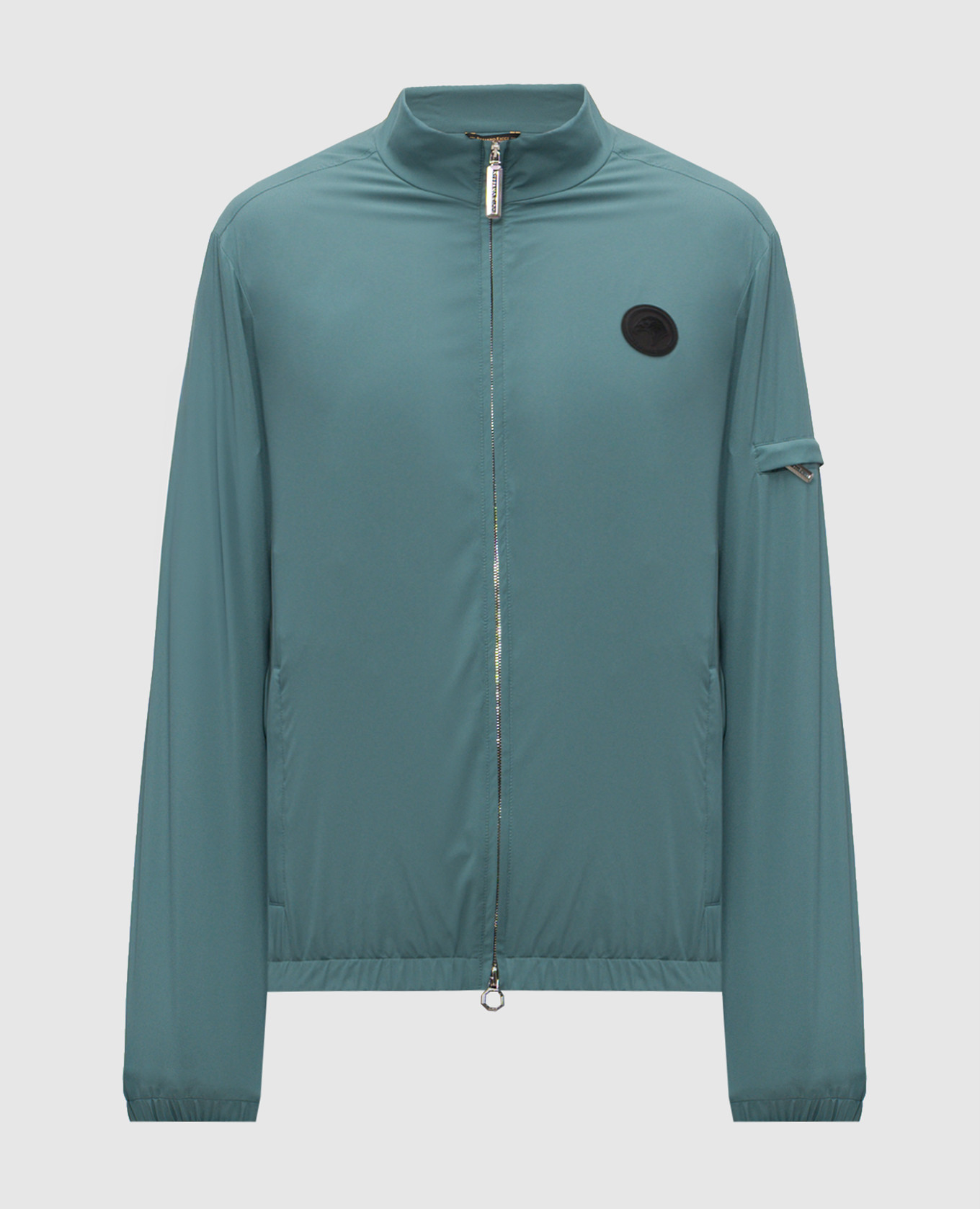 Green jacket with logo patch