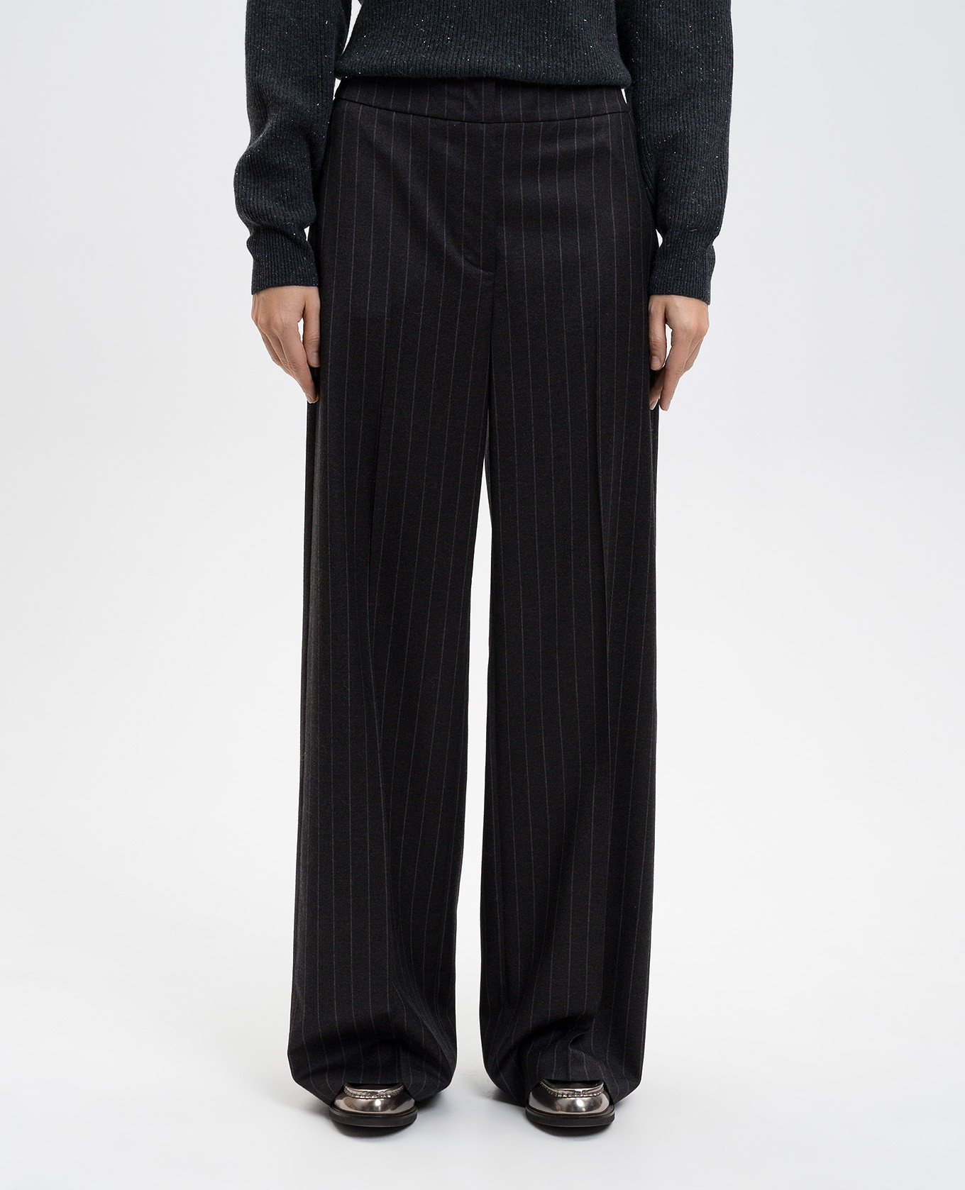 Gray striped wool pants Peserico 3