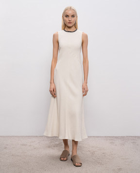 Brunello Cucinelli Ivory linen dress with monil chain MH126AFR61