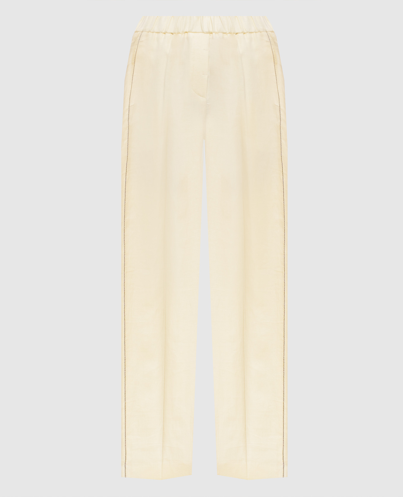 Yellow linen pants with monil chain