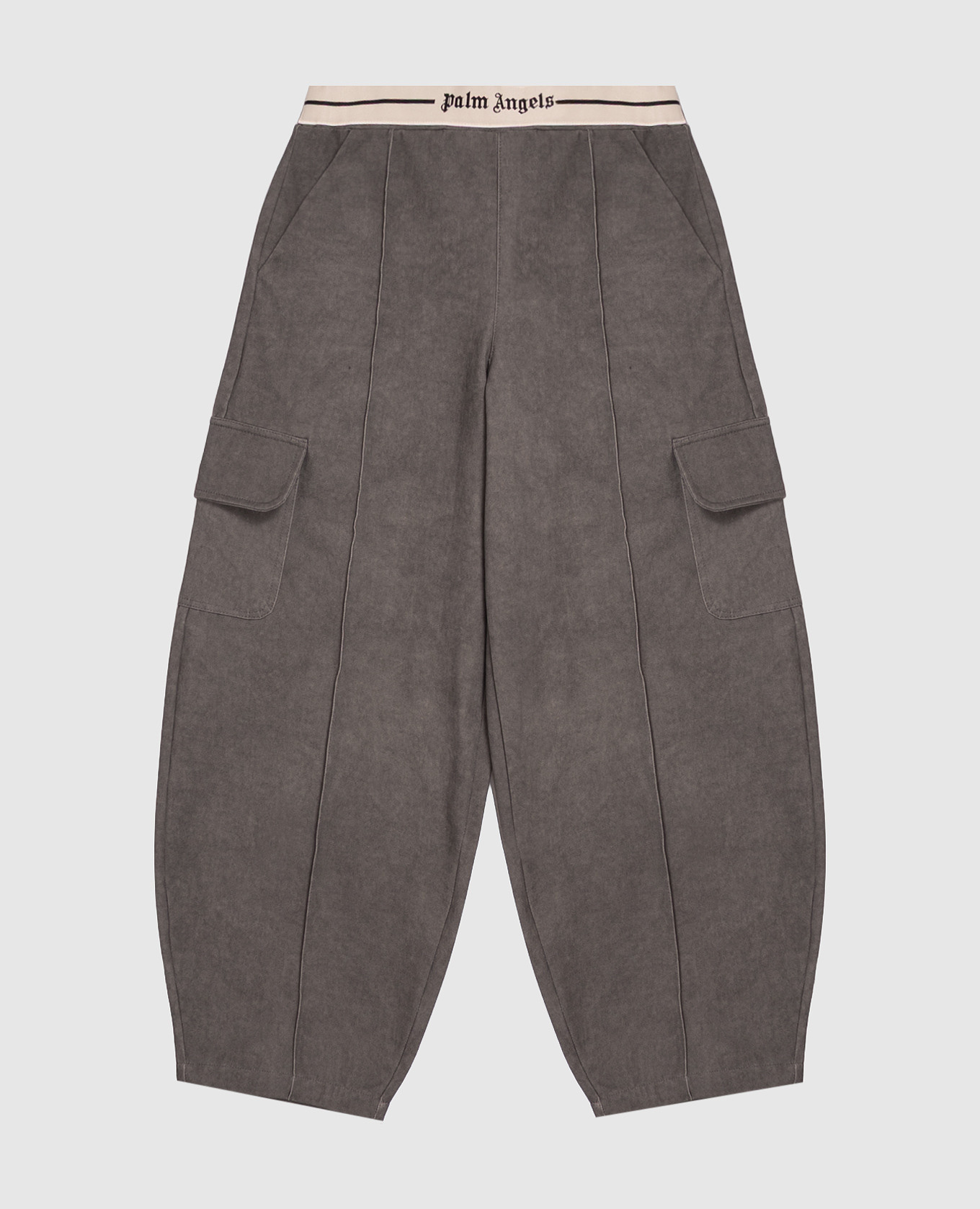 Kids' gray cargo pants with logo pattern Palm Angels