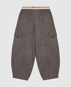 Palm Angels Kids' gray cargo pants with logo pattern F6PAJGPA138