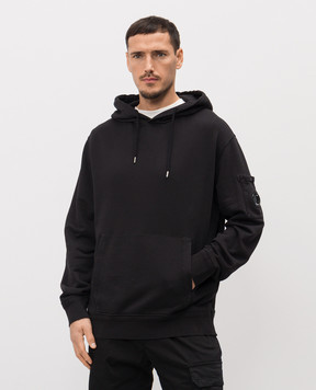 C.P. Company Black hoodie with logo patch MSS037A110044G