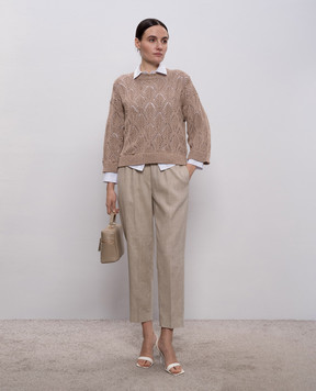 Peserico Brown openwork jumper with sequins A99054F0309110