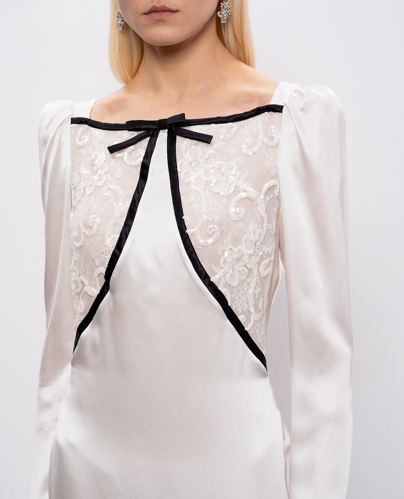 White silk maxi dress with lace Alessandra Rich 4