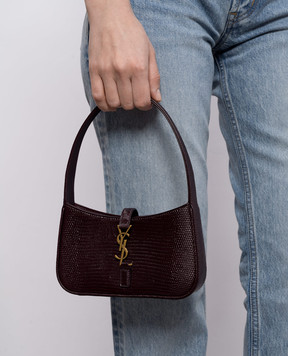 Saint Laurent Burgundy glossy leather bag LE 5À7 with reptile leather embossing 710318EABAN