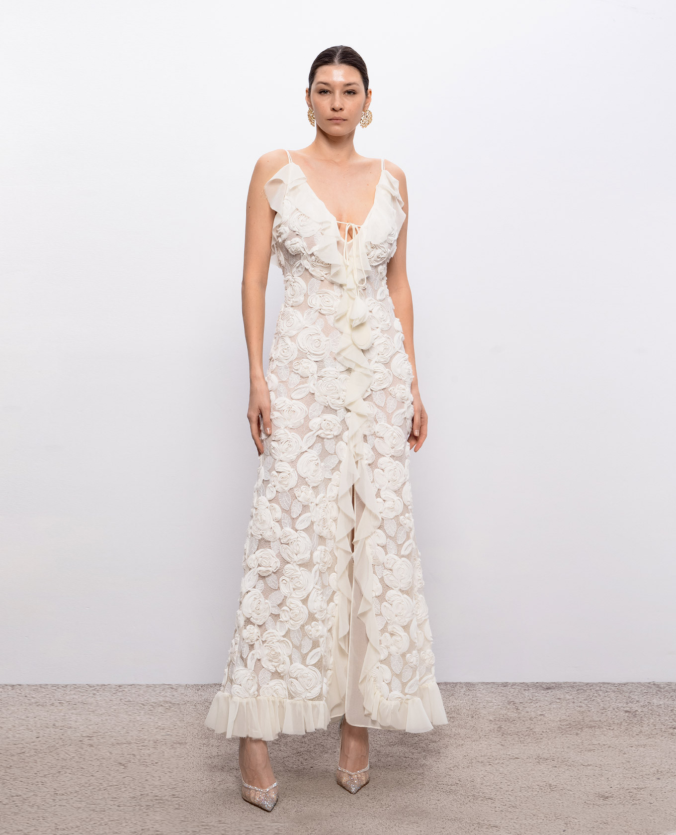 

Ivory floral applique dress Nissa, Beige