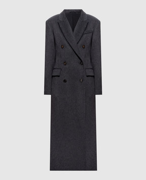 Brunello Cucinelli Grey double-breasted cashmere coat with monil chain MD5039673