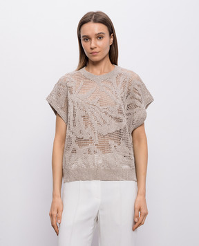 Brunello Cucinelli Beige linen top with sequins MDT771010