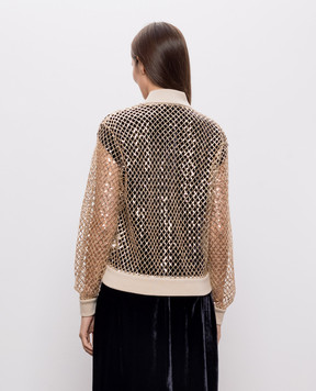 Peserico Beige openwork sequin cardigan E21131A0351