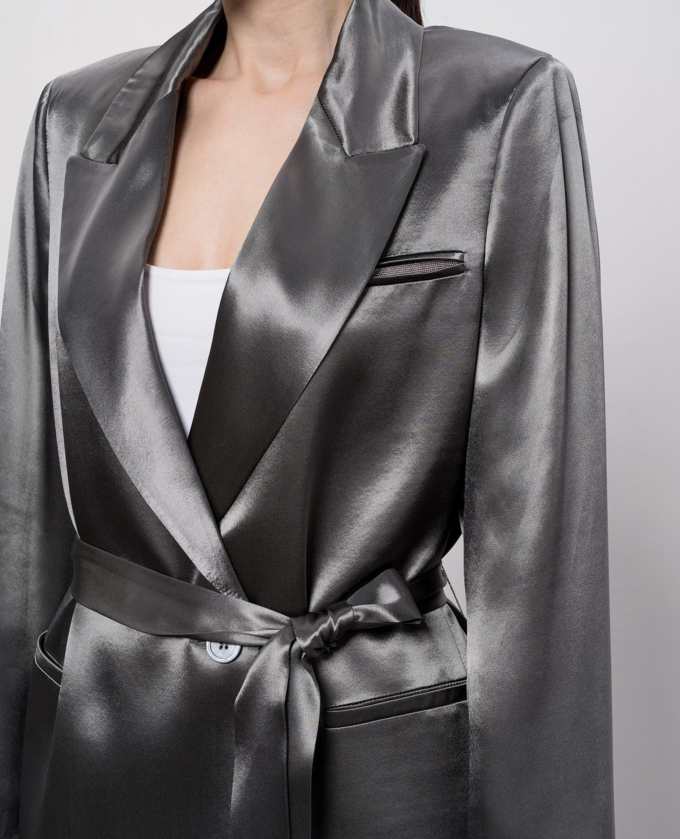 

Green double-breasted jacket with belt Peserico