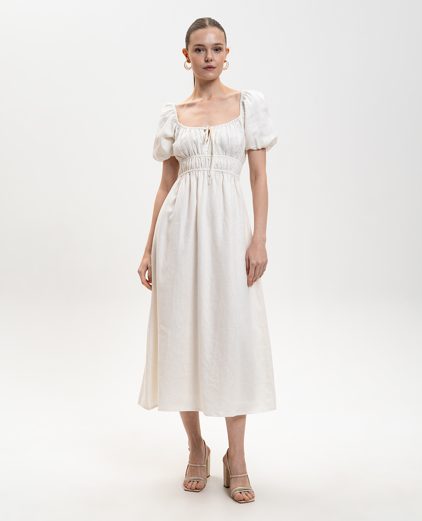 

Brigitte white linen midi dress Faithfull