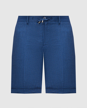 Stefano Ricci Blue linen shorts with monogram embroidery MCT80R0016L0005Q