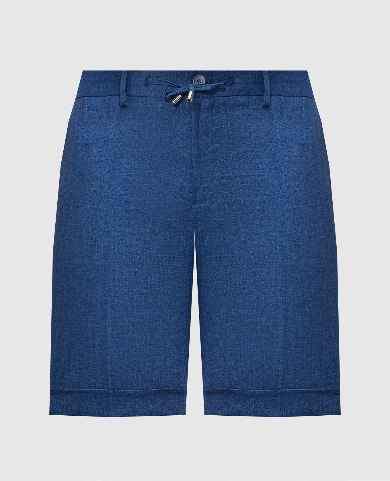 Blue linen shorts with monogram embroidery