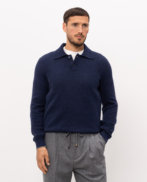 Brunello Cucinelli Blue alpaca and cashmere polo shirt MTF709905