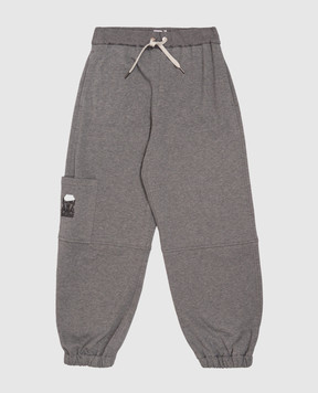 Brunello Cucinelli Kids' grey joggers with textured logo BN05NE473C