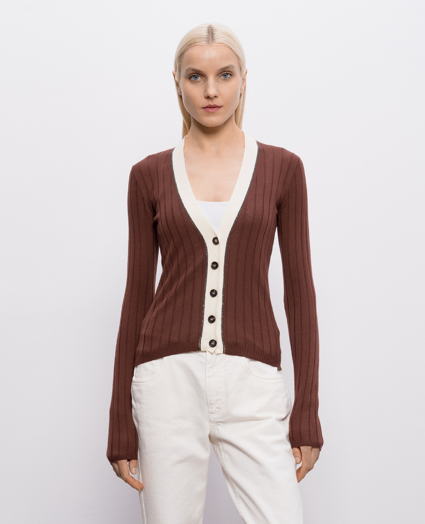 

Brown ribbed wool and cashmere cardigan Brunello Cucinelli