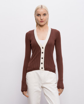 Brunello Cucinelli Brown ribbed wool and cashmere cardigan M14817206