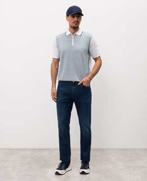Stefano Ricci White polo shirt with patterned silk K212035P31F26191