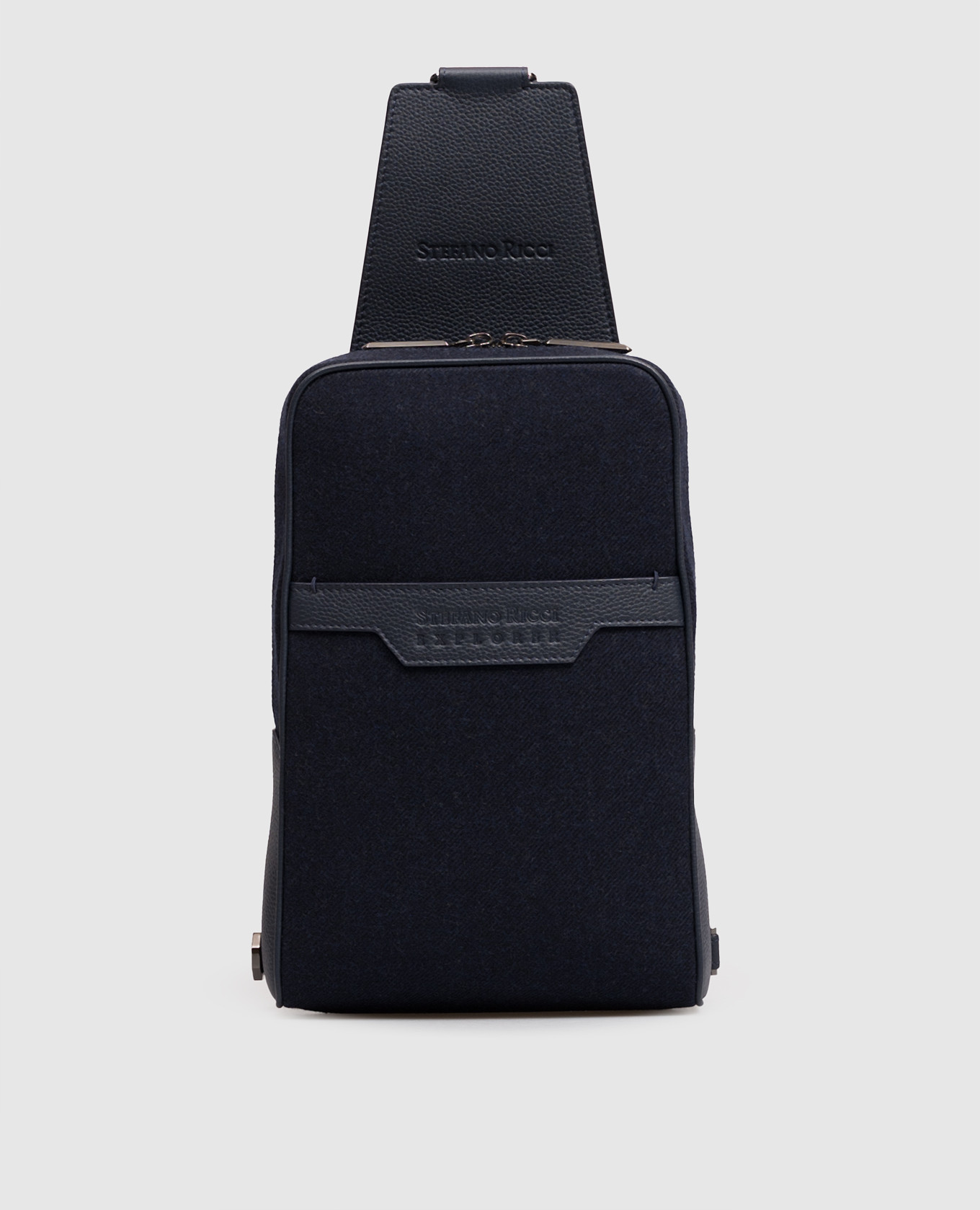 Blue logo-embossed wool and cashmere sling bag