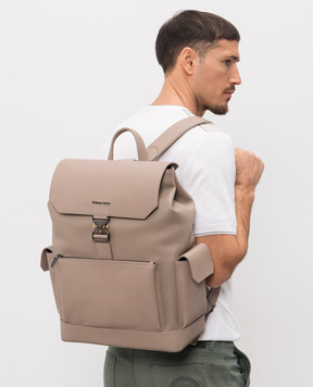Stefano Ricci Beige leather backpack with textured logo ND251G9UVDVH