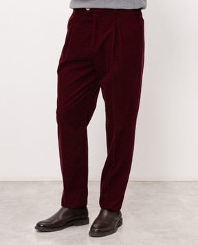 Brunello Cucinelli Burgundy corduroy pants with patch M279D3030F