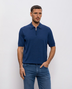 Stefano Ricci Blue silk polo shirt with emblem K414000P31F26160