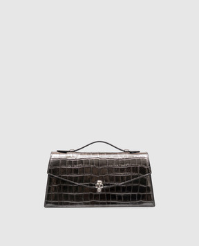 Alexander McQueen Gray crocodile-embossed leather trapezoid bag 8746191HBA3