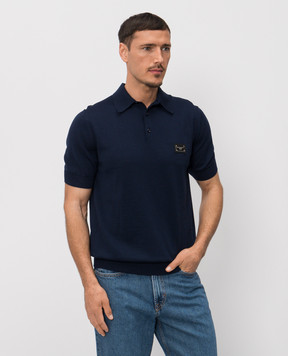 Dolce&Gabbana Blue wool polo shirt with logo patch GXO38TJDVGE