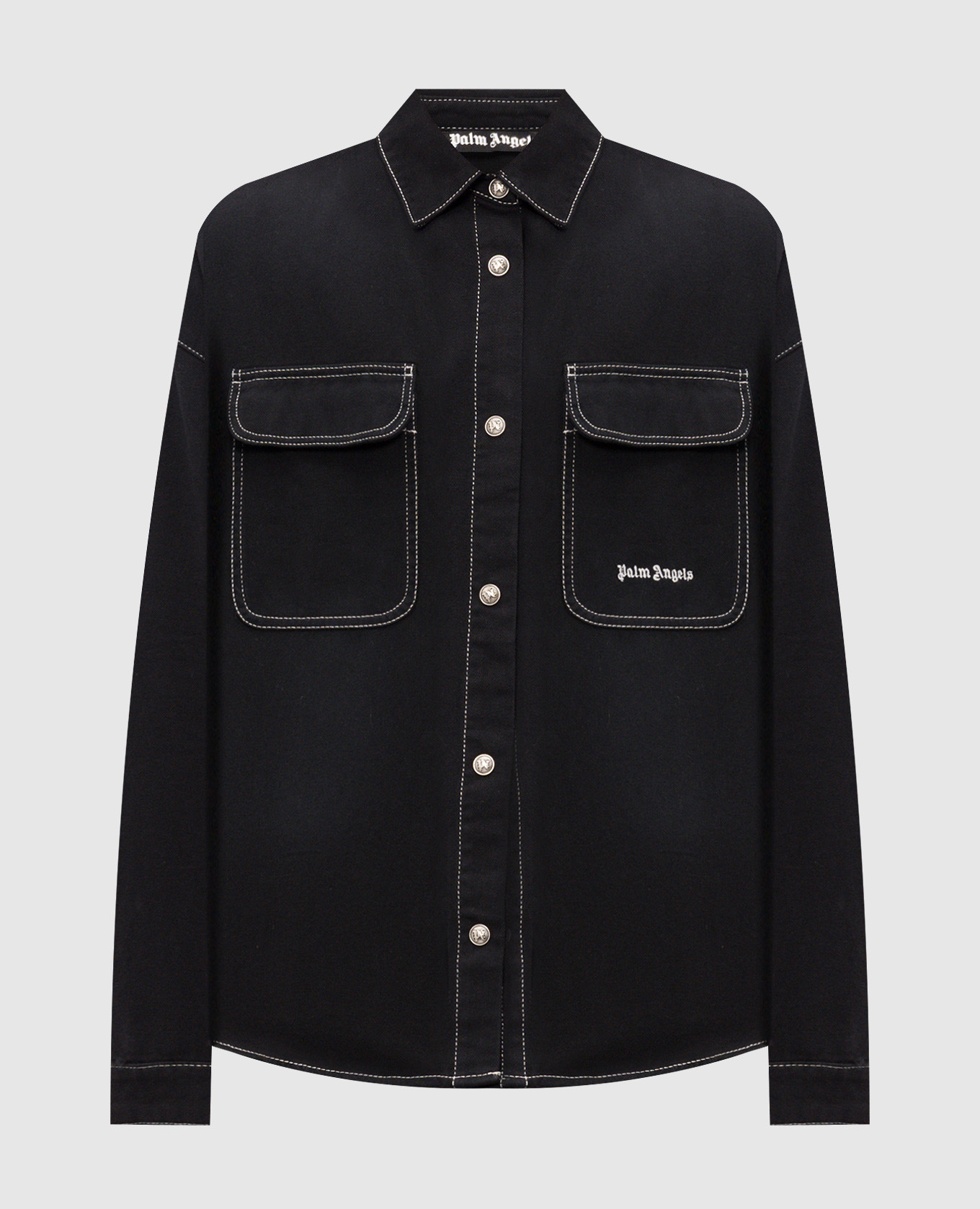Black denim shirt with logo embroidery