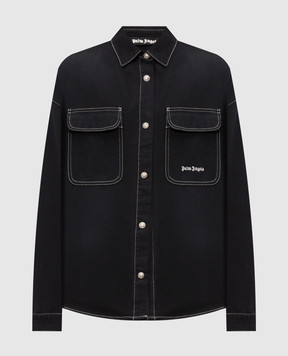 Palm Angels Black denim shirt with logo embroidery PMYD024S26DEN001