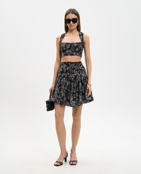 Twinset Black floral print linen top and skirt suit 261LM2SEE