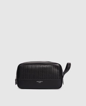 Dolce&Gabbana Black leather vanity case with weaving BT3310AN419