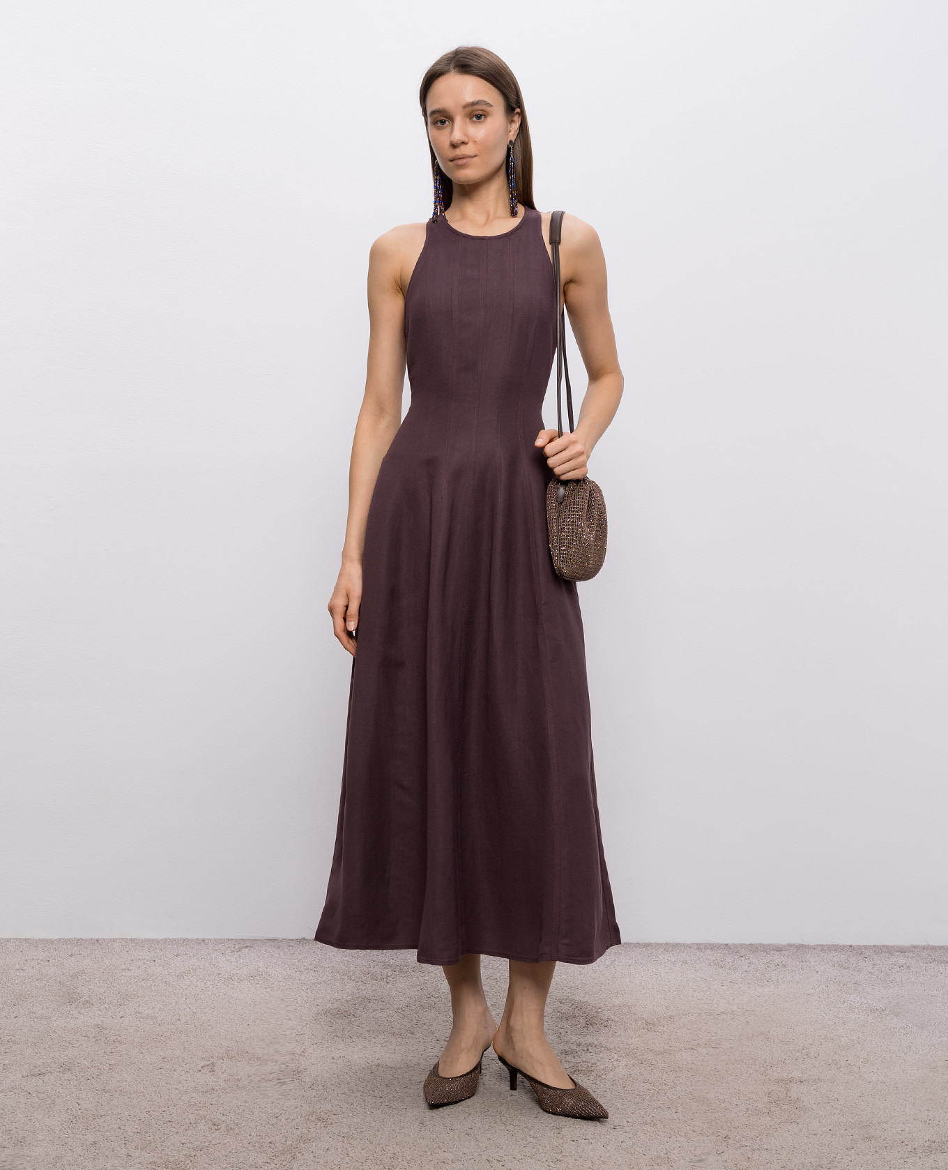 

Purple midi dress with linen Brunello Cucinelli, Violet