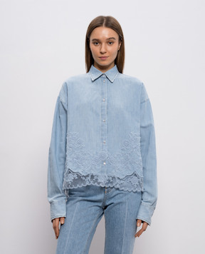Ermanno Scervino Blue linen shirt with lace D482K365APTZD