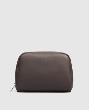 Brunello Cucinelli Brown leather toiletry bag with embossed logo MWZNBU430