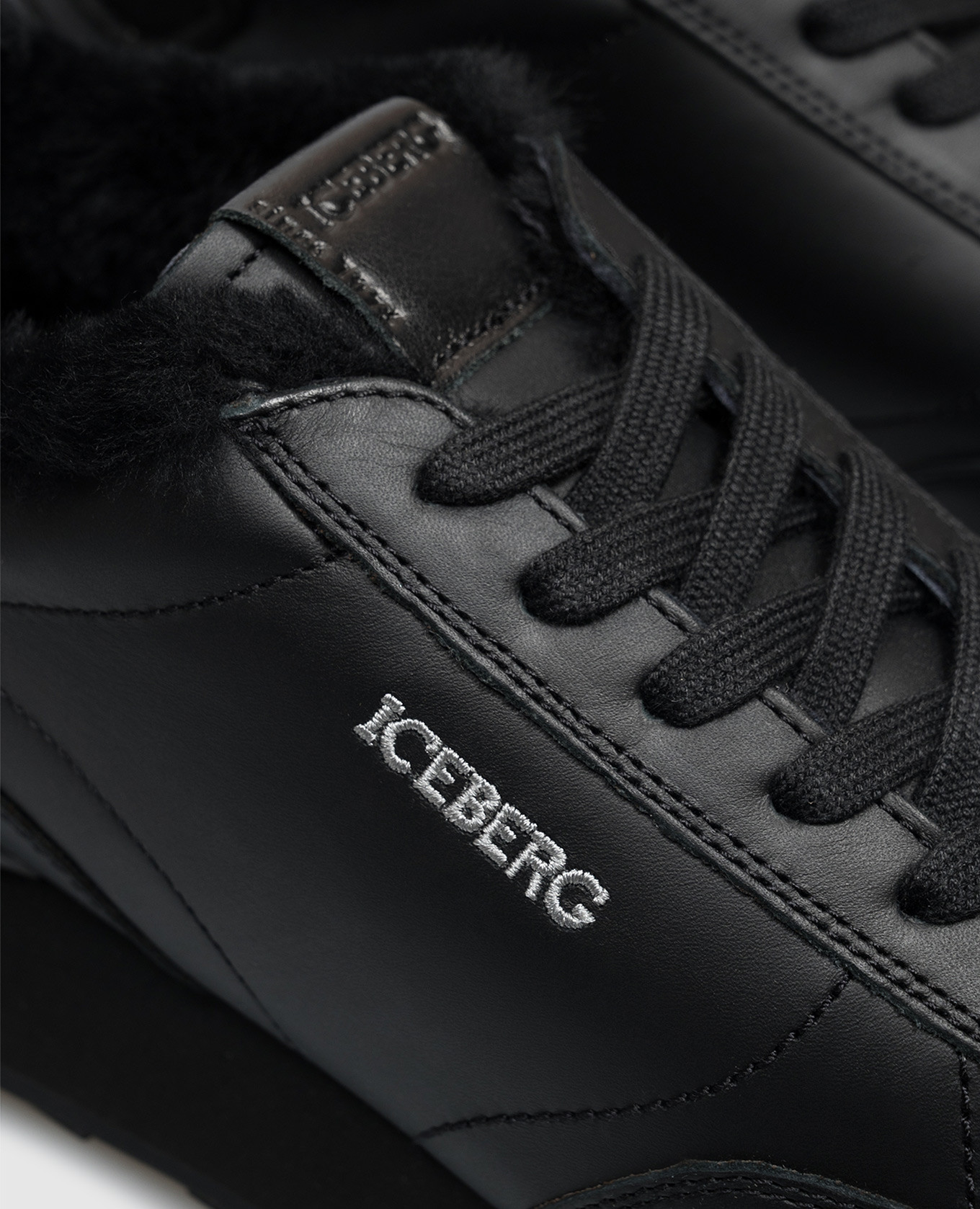 Black leather sneakers with fur trim Iceberg 5