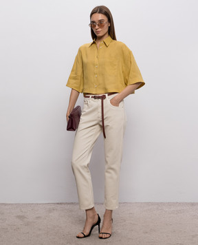 Brunello Cucinelli Ivory jeans with logo patch MPH81P5847