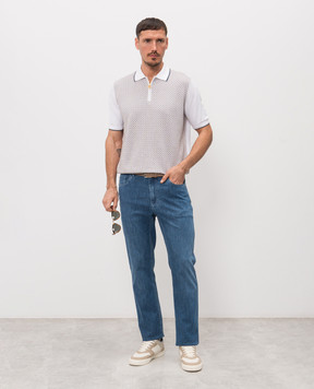 Stefano Ricci White polo shirt with contrasting pattern K212035P31F26191