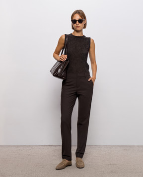 Brunello Cucinelli Brown wool and silk top with lurex MFR493700
