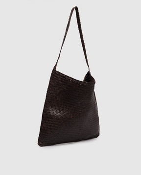 Dragon Brown Leather Woven Ars Tote Bag DGS68848