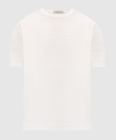 T-shirt en soie ivoire et lin