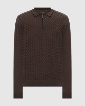 Stefano Ricci Brown cashmere and silk polo shirt with geometric pattern K606438P30F26324