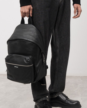 Palm Angels Black leather backpack with logo PMNB015F22LEA009