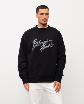 Balmain Black sweatshirt with logo print GH1JQ130BD41