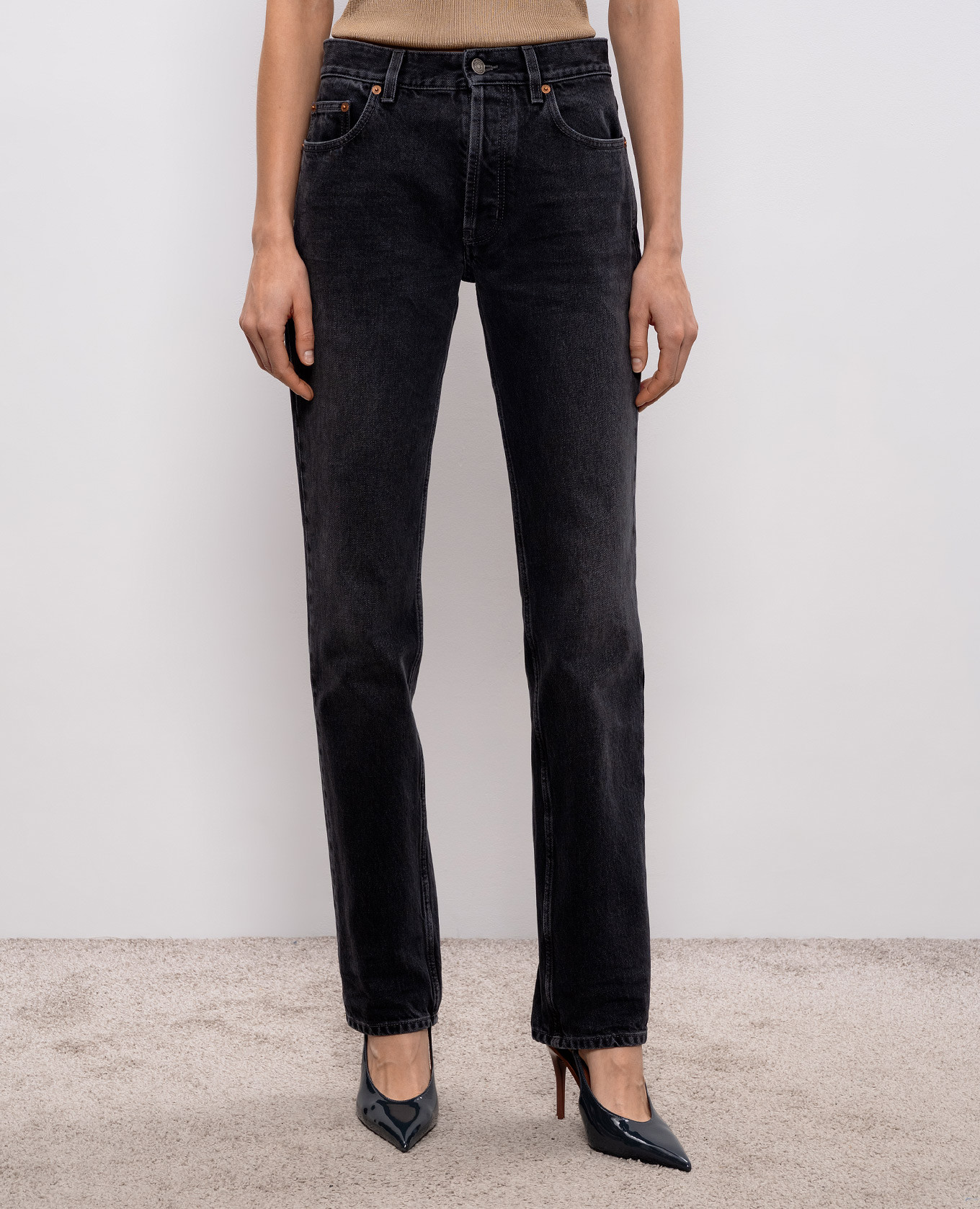 Grey jeans with logo patch Saint Laurent 3
