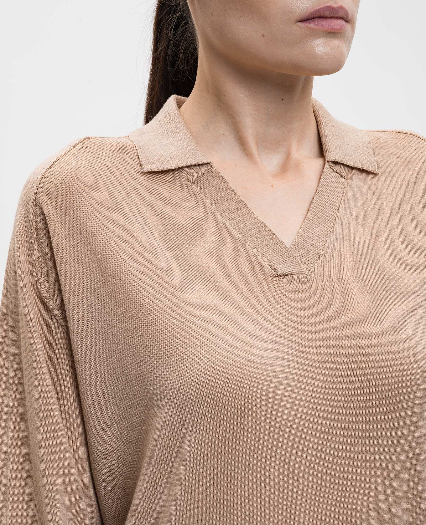 Beige wool pullover with polo collar Peserico 5